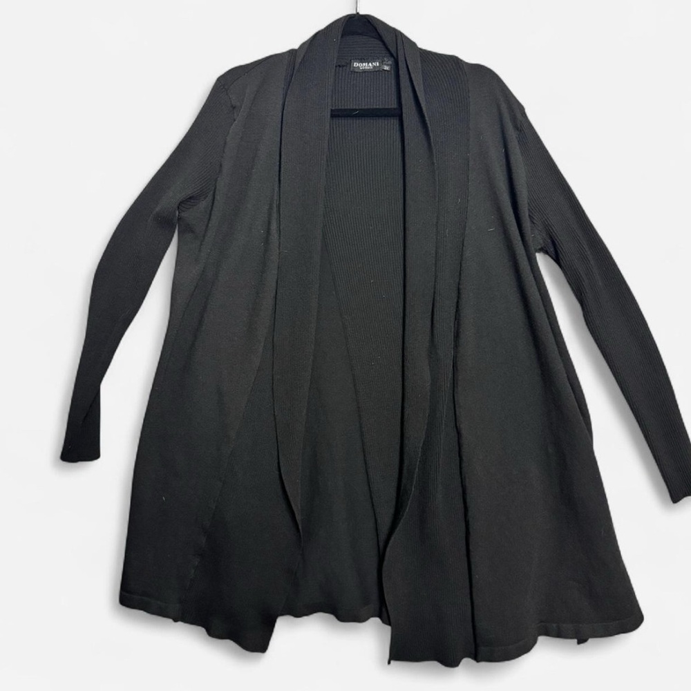 Domani Black Draped Open Front Cardigan Lagenlook Minimalist Longline Office‎